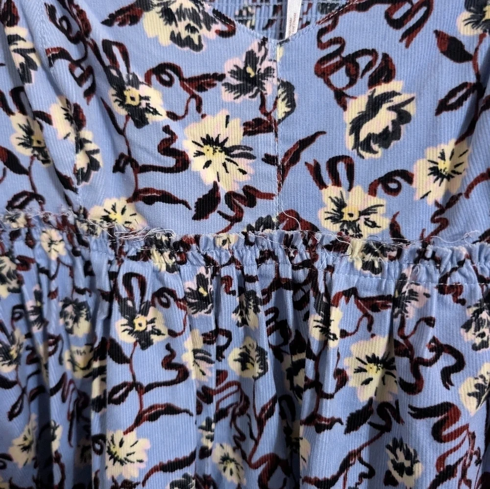 Free People Womens Dress Corduroy Blue Floral Flowers Boho Size Small Mini
